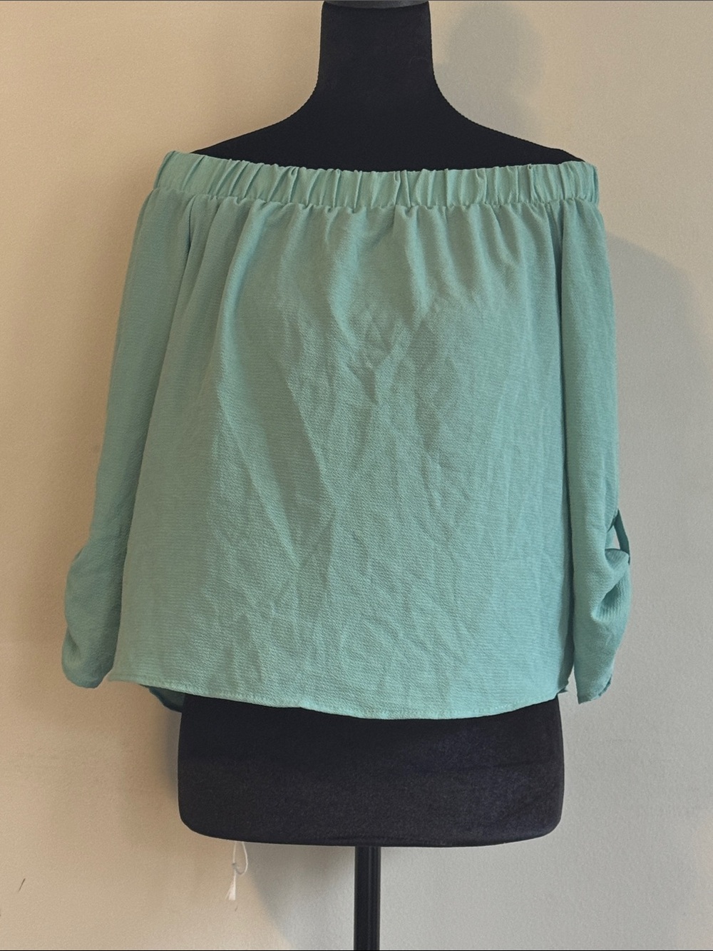 Off-the-Shoulder Peasant Top — Seafoam Green